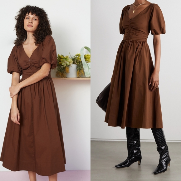 STAUD Dresses & Skirts - NWT Staud Greta Poplin Puff Sleeve Midi Dress Size 4